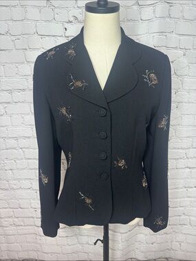 Zelda Black Beaded Floral Embellished Blazer Jacket Size 6